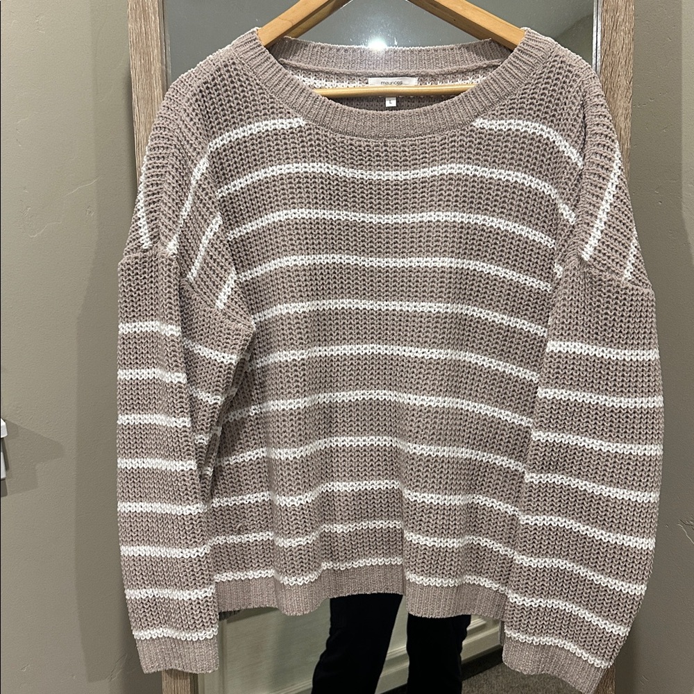 Maurices Taupe and White Knit Sweater